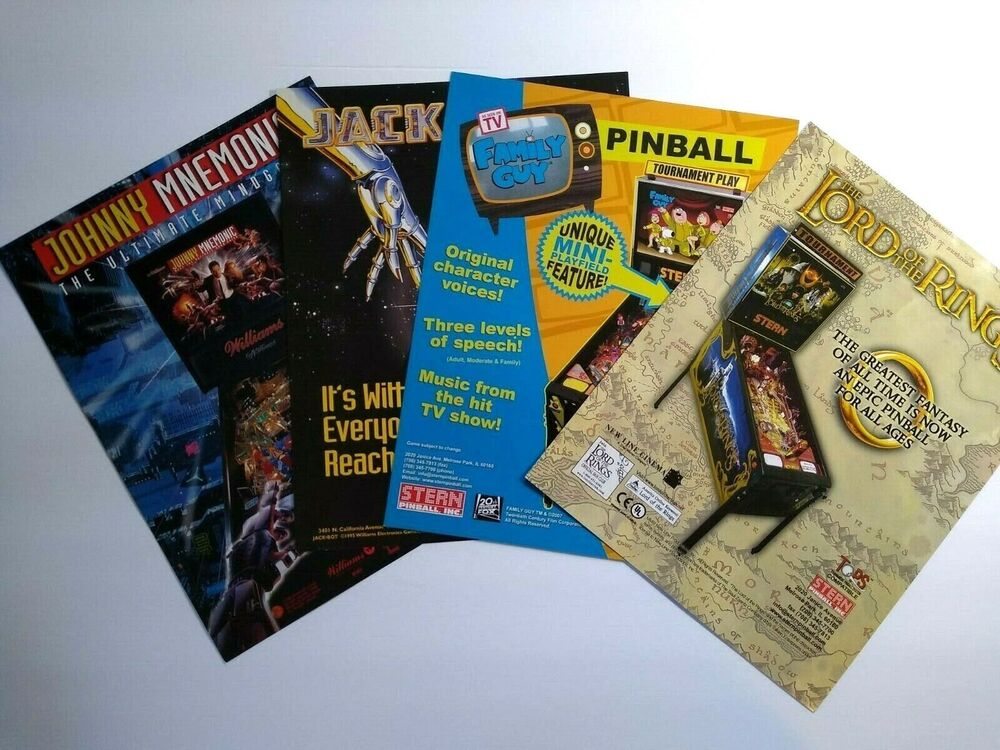 Pinball Flyers Lot Of 4 Family Guy Lord Of The Rings Jackbot Johnny Mnemonic #65